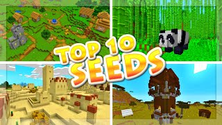 Top 10 BEST Seeds for MCPE 110  EPIC Minecraft PE 110 Seeds Bedrock Edition Beta 11003 [upl. by Isnam492]