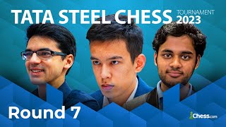 Nodirbek v Erigaisi  Giri v Aronian  Can Anyone Catch Abdusattorov In Tata Steel 2023  Rd 7 [upl. by Keithley]