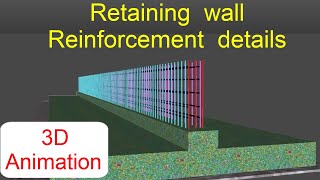 Reinforcement details of Retaining wall  3D Animation [upl. by Miriam]