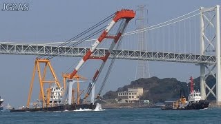 起重機船 伊豆 IZU Crane barge 深田サルベージ建設 関門海峡 2017MAR [upl. by Niliak]