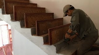 Amazing Techniques Woodworking You Have Never Seen  How To Installation A Wooden Staircase Treads [upl. by Ttreve]