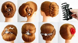 7 Cute And Easy Hairstyles With Only 1 Clutcher  Updo Bun Hairstyles With Braid [upl. by Le669]