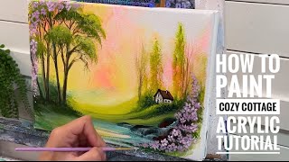 EASY FOR BEGINNERS 🎨🖌️ How to Paint COZY COTTAGE” acrylic painting tutorial [upl. by Diba]