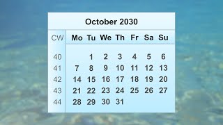 October 2030 Calendar [upl. by Yrneh]