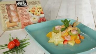 Receta Combínalos de Grand Krust  Ensalada tropical de frutas y langostinos con salsa cocktail [upl. by Antoinette]