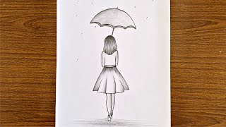 How to draw a girl with umbrella step by step  Easy drawing for girls step by step [upl. by Lizzy]