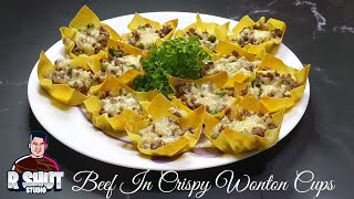 BEEF IN CRISPY WONTON CUPS  WONTON CUPS APPETIZERS  QUICK AND EASY RECIPE [upl. by Nej]