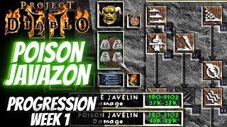 Project Diablo 2 PD2 Poison Javazon Item Progression week 1 recap [upl. by Assiluj]