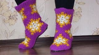 Тапочки сапожки крючком Красивый мотив How to crochet home slippers boots Мастер класс [upl. by Vedetta937]