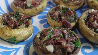 Receta de Champiñones rellenos de jamón  RECETA DE NAVIDAD [upl. by Elmina864]