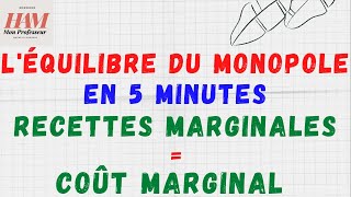 TDConcurrence Imparfaite EX11  Léquilibre du monopole Maximisation du profit production [upl. by Aubigny]