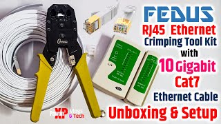 FEDUS RJ45 Ethernet Crimping Tool Kit Set amp Cat7 10 Gigabit Ethernet Cable Unboxing amp Setup [upl. by Ramin]