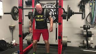 No hands safety bar squat 225 lbs 5 sets of 5 reps powerlifting lightweight strength training ISYMFS [upl. by Ahtelahs121]