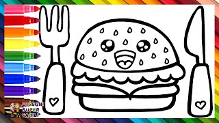 Disegnare e Colorare un Gustoso Hamburger 🍔🍴🌈 Disegni per Bambini [upl. by Sackman]