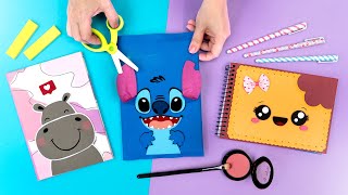 5 IDEIAS PARA CUSTOMIZAR CADERNOS PARA VOLTA ÀS AULAS 📚 Stitch Galaxia Kawaii e mais [upl. by Salvidor]