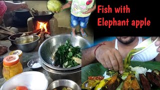 Cooking and Eating fish curry  Cooking fish curry with Elephant apple [upl. by Elynad]