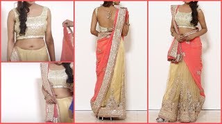 Stylist lehenga saree Draping  Gujrati style Saree Blouse wearing [upl. by Adlen]