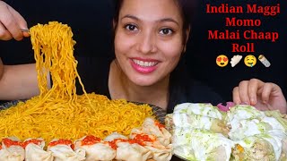 Eating 🍝Maggi Darzeling Momo Malai Chaap Roll Mukbang  Huge Indian Street food Feasts Mukbang [upl. by Ahseetal]