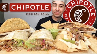 MUKBANG EATING Chipotle NEW Garlic Steak CRISPY Taco LOADED Barbacoa Burrito CHEESY Quesadilla [upl. by Matejka]