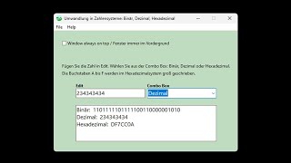 ZahlenUmrechner in Binär Dezimal Hexadezimal  Programm für Windows [upl. by Doroteya]