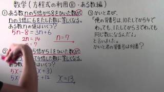 【中1 数学】中140 方程式の利用⑧ ある数編 [upl. by Anitak371]