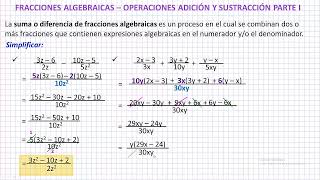 Fracciones Algebraicas  Operaciones de Adición y Sustracción Parte I [upl. by Kavanaugh800]