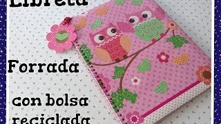 LIBRETA FORRADA CON UNA BOLSA DE REGALO RECICLADA DIY [upl. by Ahseikal]