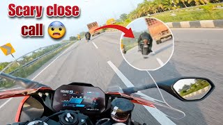 Fast ZX10R rider almost hit the Truck  Chasing the fast 10R [upl. by Nellir]