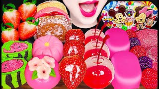 ASMR Pink Dessert Cherry Strawberry Watermelon 핑크 젤리 딸기 수박 디저트 먹방 Mukbang Eating [upl. by Norok]