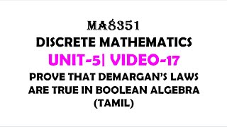 DEMORGANS LAW IN BOOLIEAN ALGEBRA DISCRETE MATHEMATICS UNIT5 VIDEO17 [upl. by Lukas]