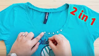 A sewing trick how to downsize a large neckline easilyHow to Reduce TShirt COLLAR [upl. by Key]