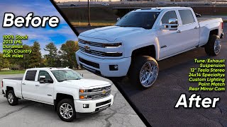 MASSIVE 1 YEAR TRANSFORMATION OF 2015 LML DURAMAX 3500  LIFT  WHEELS  TIRES  TUNE [upl. by Cissej568]