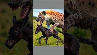 Hunter hyena attack on a baby foal😭horse foal hyena wildlife animalbattle unity success [upl. by Ahnavas]