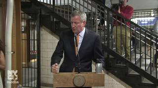 Mayor de Blasio Holds Media Availability at City Hall Subway Station [upl. by Anowahs34]