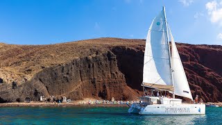 Santorini Sunset Catamaran Tour  Spiridakis Sailing Cruises [upl. by Notyarb597]