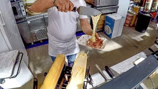 Yummy Raclette Melted Cheese over Bagel with Ham Italy Street Food [upl. by Booze]