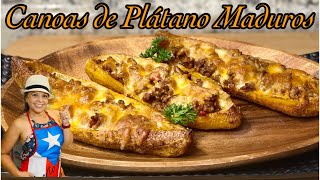 Canoas de Platanos MadurosPuerto Rican stuffed sweet plantainscanoas con plátanos frisados [upl. by Annaeed]