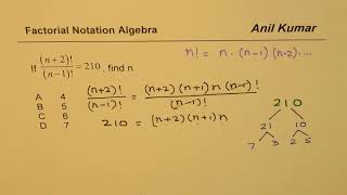 Factorial Notation Algebra Find n if 210  n2n1 [upl. by Nomsed]