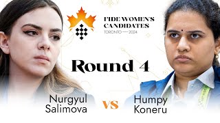 Round 4  Nurgyul Salimova  Humpy Koneru  Womens FIDE Candidates 2024 [upl. by Nylidnam756]