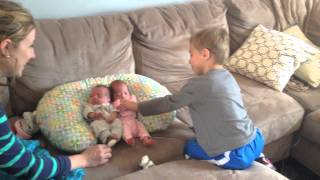 Brother meets triplet siblings for the first time 2 in the video 3rd came home two days later [upl. by Aikyn]