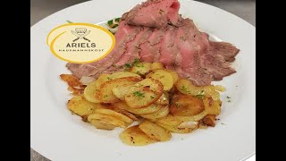 Roastbeef in der Pfanne angebraten  im Ofen weiter gegart  dazu Bratkartoffeln und Remoulade [upl. by Devan]