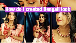 I created Bengali look with simple makeup💗😅bengalilook bengalisarees makeup grwm navratri2024 [upl. by Nohsal]