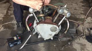 Homemade Villiers V twin Board Track Racer Engine [upl. by Aehsrop423]