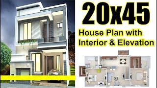 20x45 House plan with Interior amp Elevation complete details [upl. by Srednas964]