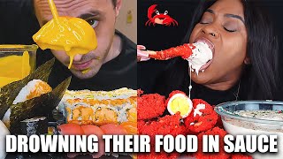 MUKBANGERS DROWNING THEIR FOOD IN SAUCE compilation [upl. by Stillmann973]