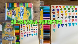 CRAYOLA SUPERTIPS 50 PACK  UNBOX amp SWATCH [upl. by Rolo]