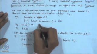 Mod21 Lec21 Testing of Hypotheses  Basic Concepts [upl. by Rozele]