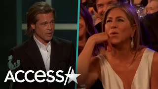 Jennifer Aniston’s Reaction To Brad Pitt Joking About Marriage In SAG Speech Is Priceless [upl. by Cort772]