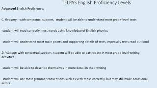 TELPAS Review TELPAS English Proficiency Levels [upl. by Qiratla]