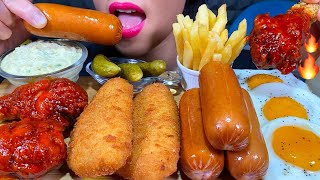 ASMR FISH amp CHIPS SPICY FRIED CHICKEN SAUSAGES EGGS PICKLE MUKBANG MASSIVE Eating Sounds [upl. by Ogirdor]